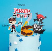 Set de Topper de gâteau pirate - 6 pièces - Décoration de gâteau - Décoration d'anniversaire - Décoration de gâteau - Fête d'enfant - Toppers - Décoration de gâteau - Pirate - Garçon et Filles - Coffre au trésor - Fête pirate - Bateau pirate