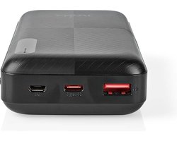 Nedis Powerbank - 20000 mAh - 18 W - 1.5 / 2.0 / 3.0 A - Apparaat stroomoutput: 1x USB-A / 1x USB-C - Apparaat stroominput: Micro-USB / 1x USB-C - Lithium-Polymer