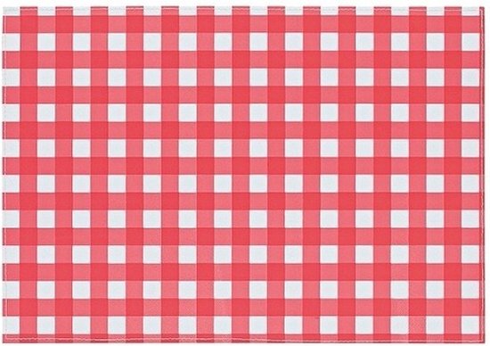 Bellatio design Placemats - 3 stuks - rood/wit geblokt - Oktoberfest - 43 x 28 cm - tafel onderleggers