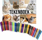 Schetsboek Katten liefhebbers A4 50 paginas met 50 viltstiften - Tekenboeken cadeau voor kinderen