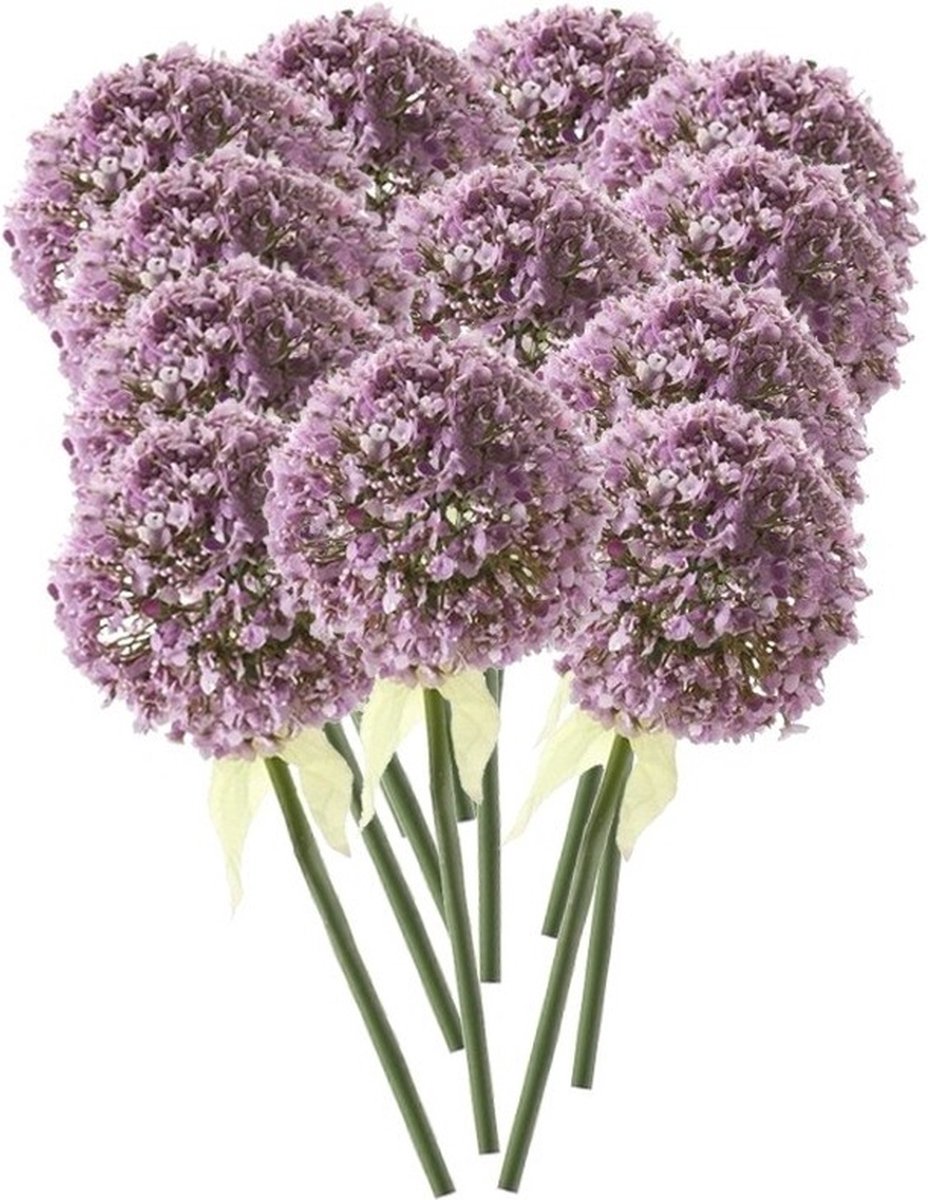 Bellatio Flowers & Plants Kunstbloem Sierui / Allium - 12x - lila paars - steel van 70 cm