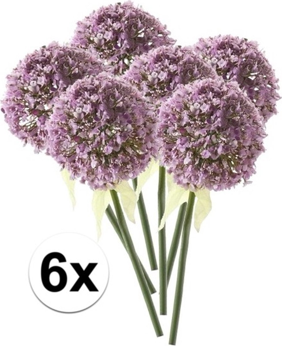 Bellatio Flowers & Plants Kunstbloem Sierui / Allium - 6x - lila paars - steel van 70 cm