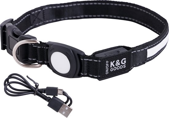K&G LED Halsband Hond - AirTag Houder - IPX7 Waterproof - Oplaadbaar incl. Kabel - Maat L - Zwart - K&G Goods