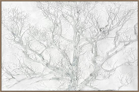 Tableau arbre toile 3D - 105x70cm - effet relief 3D - avec cadre en bois - blanc