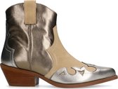 Manfield - Dames - Beige suède cowboy laarzen met metallic details - Maat 37