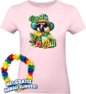Dames t-shirt Last Call to Relax | Toppers in Concert 2024 | Club Tropicana | Hawaii Shirt | Ibiza Kleding | Lichtroze Dames | maat M