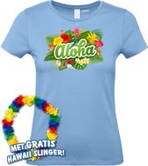 Dames t-shirt Aloha | Toppers in Concert 2024 | Club Tropicana | Hawaii Shirt | Ibiza Kleding | Lichtblauw Dames | maat XS