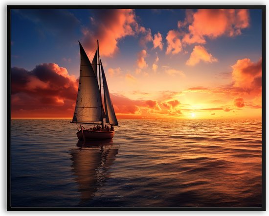 Zeilboot zee mooie lucht fotolijst fotolijst met glas 40 x 50 cm - Prachtige kwaliteit - Zeilboot - zee - Glazen plaat - inclusief ophangsysteem - Poster - Foto op hoge kwaliteit uitgeprint