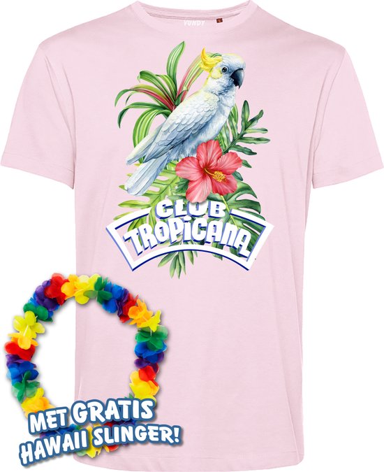 T-shirt Kaketoe Tropical | Toppers in Concert 2024 | Club Tropicana | Hawaii Shirt | Ibiza Kleding | Lichtroze | maat S