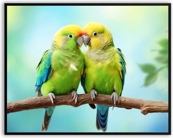 Dwergpapegaai fotolijst met glas 50 x 70 cm - Prachtige kwaliteit - vogel - papegaai - tak - Glazen plaat - inclusief ophangsysteem - Poster - Foto op hoge kwaliteit uitgeprint