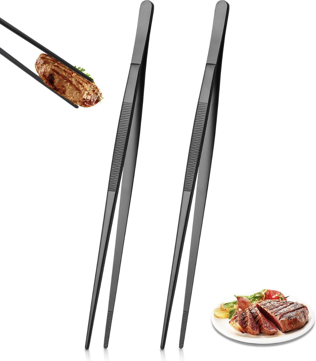 2-sets keukenpincet, geavanceerde roestvrijstalen keukenpincet, 30 cm lange barbecue pincet, puntig/cirkelvormig, geschikt voor voedsel, koken, barbecue, en bakken - Merkloos