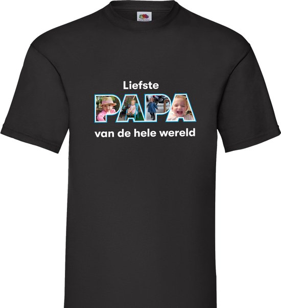 Vaderdag T-shirt Papa Opa met jouw foto's zwart maat L Papa