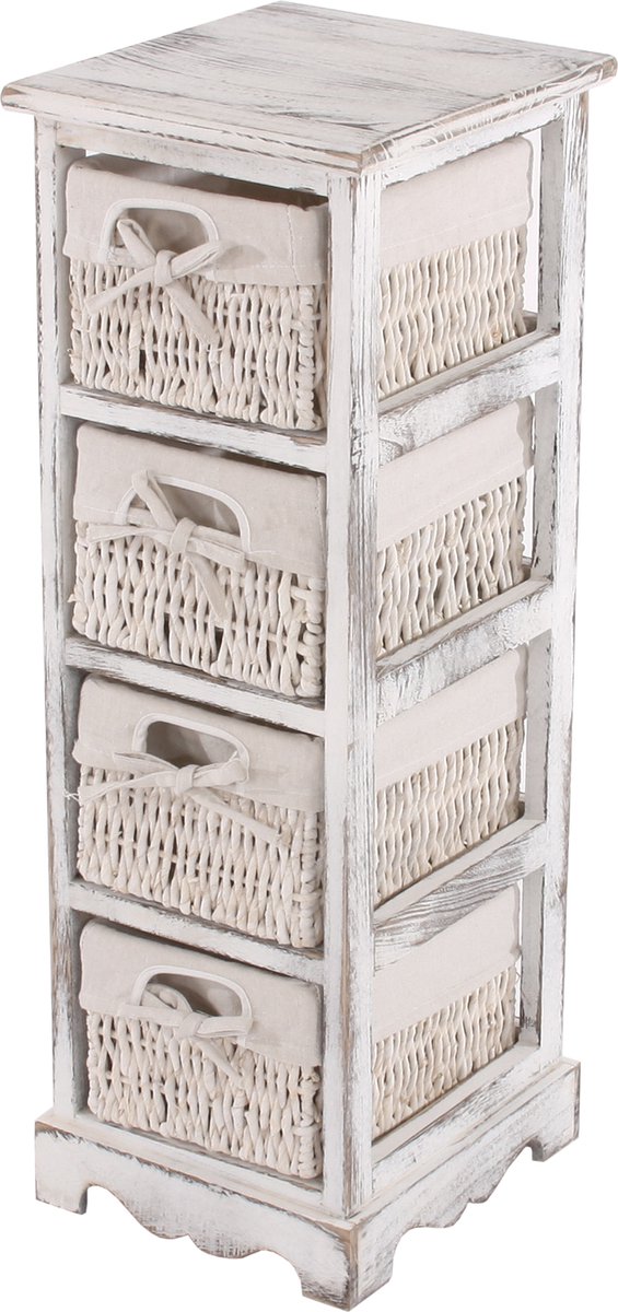 Cosmo Casa Koninklijke commode met 4 mandladen 74x25x28cm - Shabby - Look - Vintage - Wit