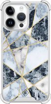 Casimoda® hoesje - Geschikt voor iPhone 14 Pro Max - Marmer Blauw - Shockproof case - Extra sterk - TPU/polycarbonaat - Blauw, Transparant