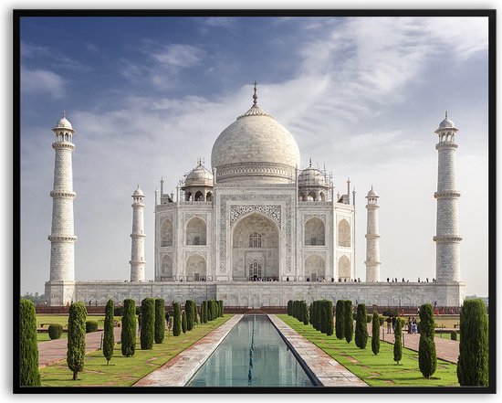 Taj mahal india fotolijst met glas 40 x 50 cm - Prachtige kwaliteit - India - taj mahal - Glazen plaat - inclusief ophangsysteem - Poster - Foto op hoge kwaliteit uitgeprint