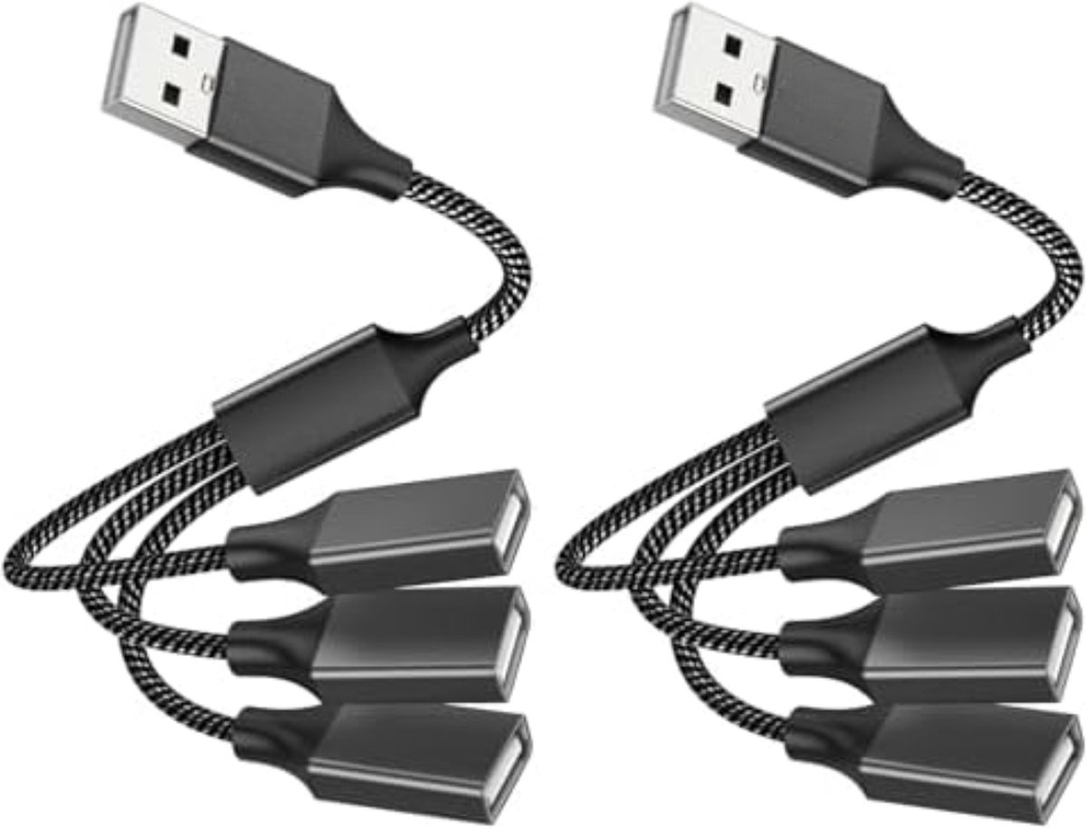 Velox Usb Splitter Voor Laptop - Usb Splitter 4 Poorten - 2 Pak / Donker Zwart