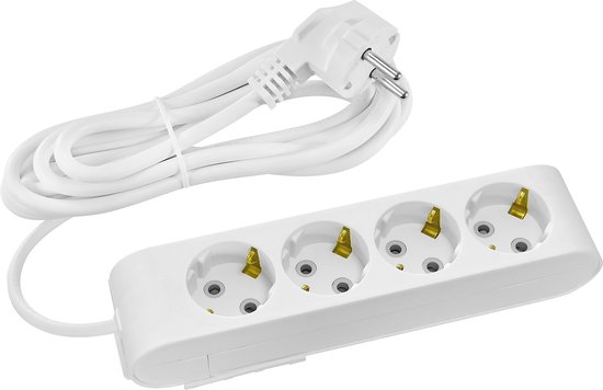 Multiprise - Rallonge - Décon - 4 Prises électriques - 3 Mètres - Terre - Wit
