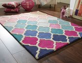 Flycarpets Reverie Modern Laagpolig - 100% Wol - Barok Design Vloerkleed - Roze / Blauw - 120x170 cm