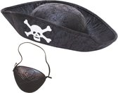 Carnaval verkleed hoed voor een Piraat incl. ooglapje - zwart - polyester - kinderen