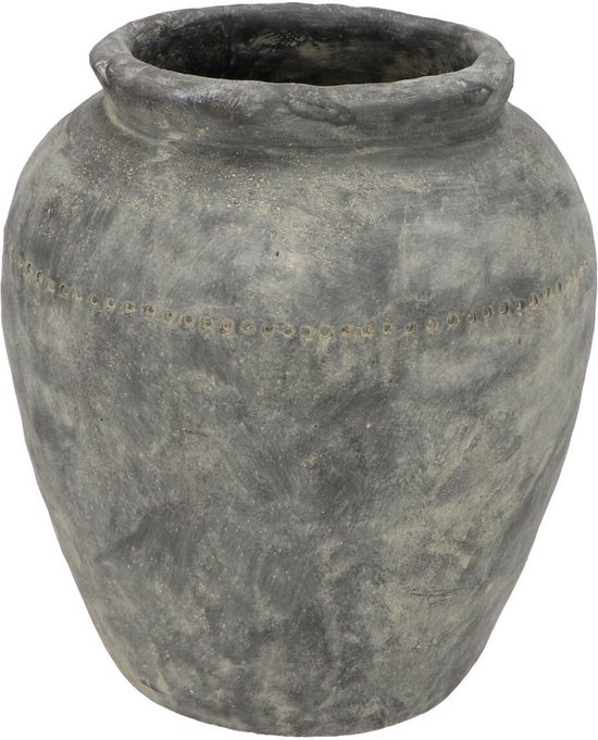 DK Design Vase à fleurs modèle pichet - pointillé - gris argile - D27 x H30 cm - vase rustique