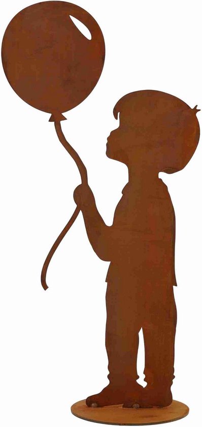 Rostikal - Decoratie - Tuin - Jongen met Ballon - Roest figuur - Metaal - 52 cm hoog