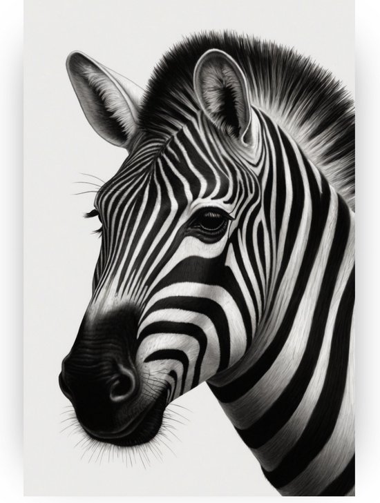 Zebra portret - Woonkamer schilderij - Wanddecoratie zebra - Wanddecoratie landelijk - Canvas schilderij woonkamer - Woonkamer accessoires - 40 x 60 cm 18mm
