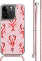 Casimoda® hoesje met rosegoud koord - Geschikt voor iPhone 14 Pro - Lobster - Afneembaar koord - TPU/polycarbonaat - Roze