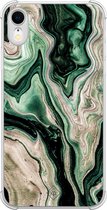 Casimoda® hoesje - Geschikt voor iPhone XR - Groen marmer / Marble - Shockproof case - Extra sterk - TPU/polycarbonaat - Groen, Transparant