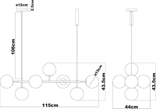 Design hanglamp Marcus met melkwit glas, 6-lichts Design hanglamp Marcus met melkwit glas, 6-lichts