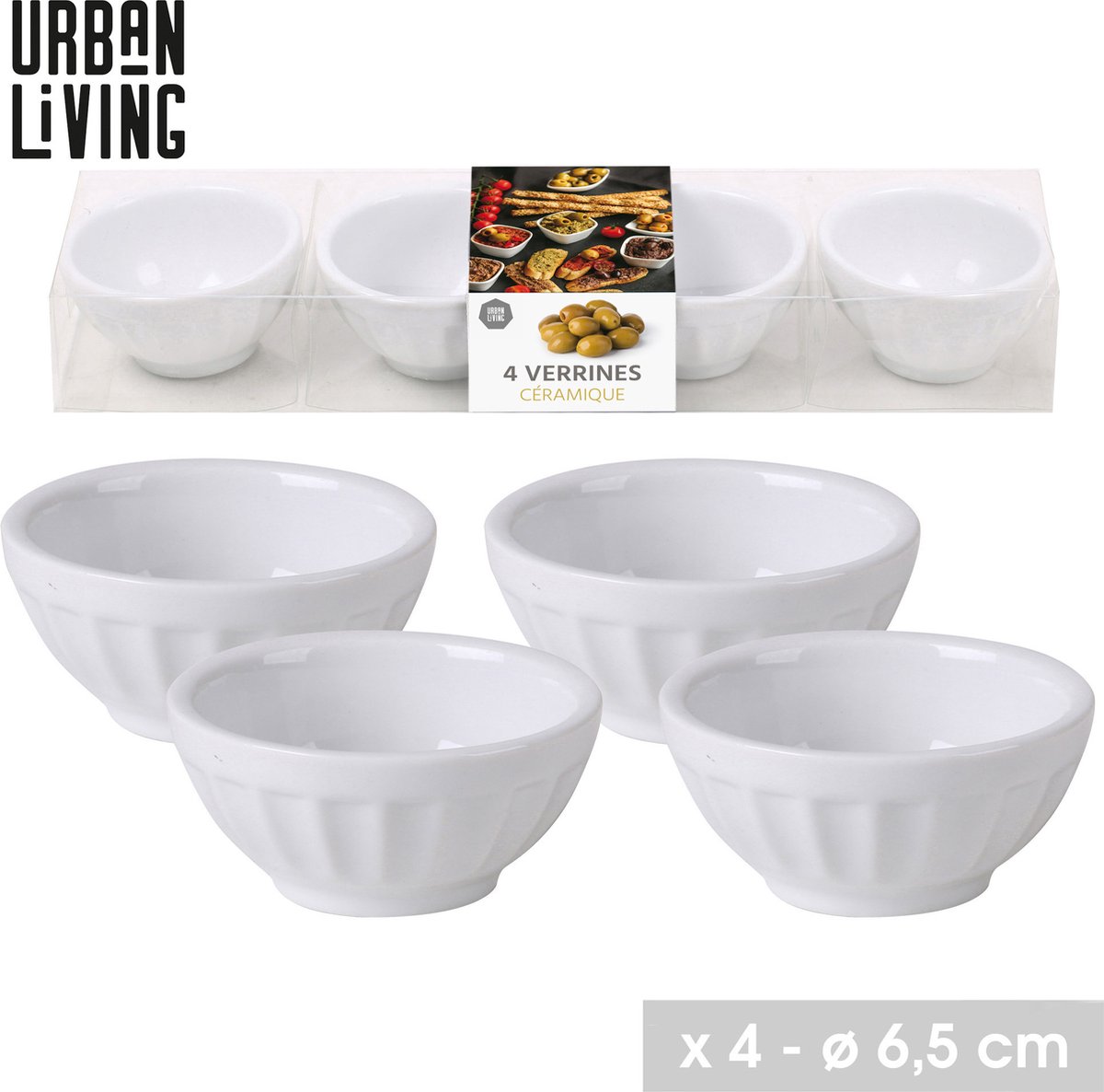 Urban Living kleine kommetjes/serveer schaaltjes - ivoor wit - keramiek - set 4x stuks - D6.5 cm - sausjes/hapjes/nootjes — cadeau in Wonen & Interieur - foto 3
