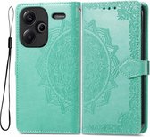 Geschikt voor Xiaomi Redmi Note 13 Pro Plus 5G - Kaartsleuven - Vakje voor Contant Geld - Book Case Hoesje - Groen
