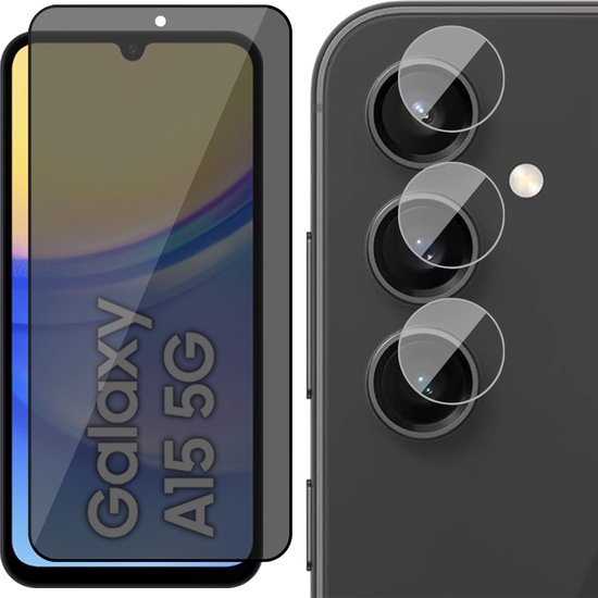 Privacy Screenprotector & Camera geschikt voor Samsung Galaxy A15 - Volledig Dekkend Glas