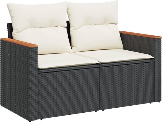 vidaXL Tuinbank 2-zits met kussens poly rattan zwart, lounge bank, tuinmeubilair