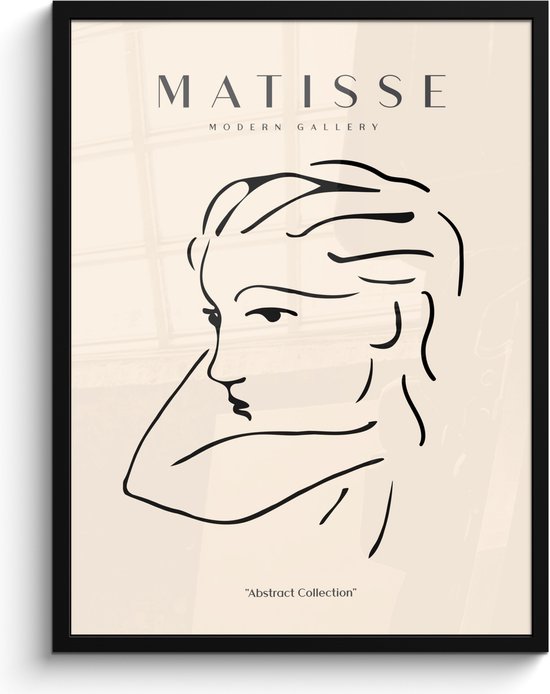 Fotolijst inclusief poster - Posterlijst 60x80 cm - Posters - Matisse - Line art - Vrouw - Modern - Foto in lijst decoratie - Wanddecoratie woonkamer - Muurdecoratie slaapkamer