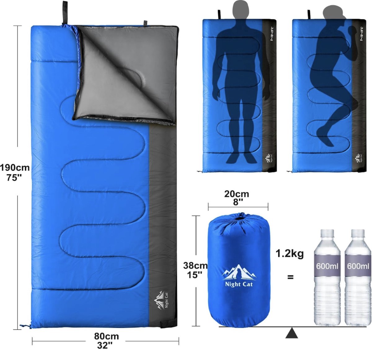 Nacht Camping Slaapzak- Slaapzak- 3 seizoenen - Licht Draagbaar- Blauw