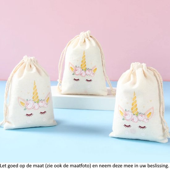 6x Uitdeelzakjes Eenhoorn Design 10 x 15 cm - Unicorn - Fabulous - Glamour - Wimpers - Katoenen / Jute / Stoffen Traktatie Kado Zakjes - Snoepzakjes - Koekzakjes - Koekje - Cookie Bags - Verjaardag