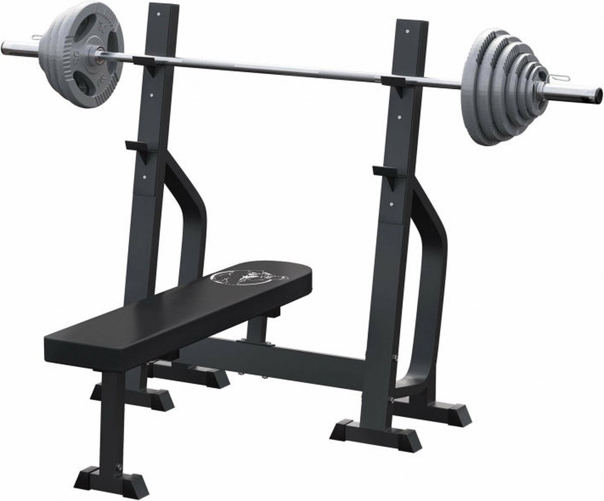 Gorilla Sports Vlakke halterbank met 130 kg olympische halter