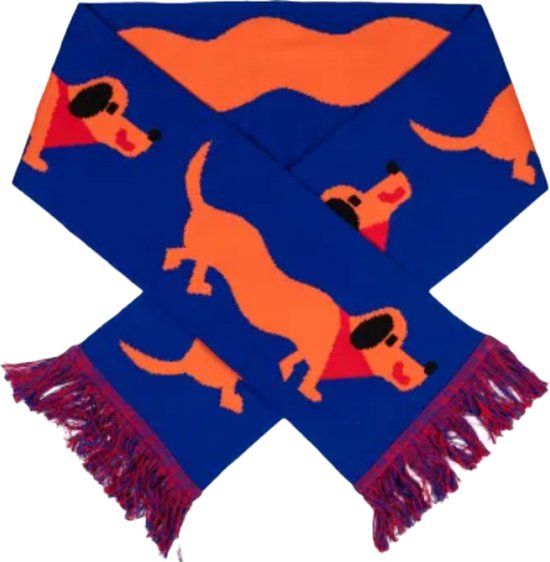 Teckel - sjaal - katoen - organisch - oranje - blauw - hond - teckelprint - teckelsjaal