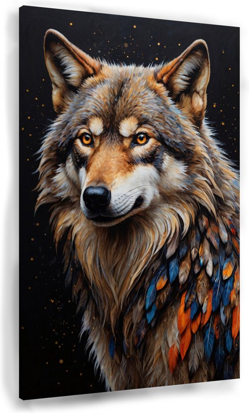 Wolf - Wilde dieren canvas schilderij - Schilderijen wolf - Schilderij vintage - Canvas - Decoratie kamer - 75 x 100 cm 18mm