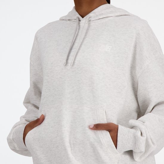 New Balance French Terry Small Logo Hoodie Dames Trui - ASH HEATHER - Maat L