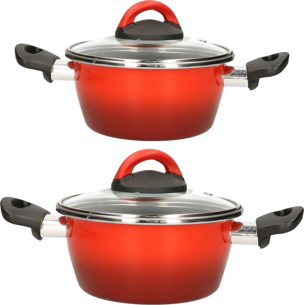 Kookpannen set van 2x stuks rood 3 liter en 5 liter Cuenca - Rvs pannenset