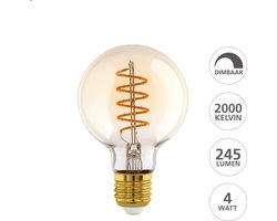 EGLO LED Lamp - E27 - Ø 8 cm - G80 - Amber - 2000K - Dimbaar