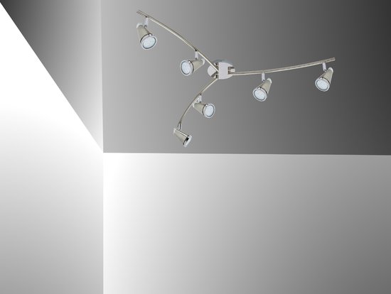 Trango 6-vlam badkamerlamp 1009-62 IP44 Badkamer plafondlamp in nikkel mat & chroom, ganglamp, toiletlamp, plafondlamp, plafondspot inclusief 6x 5 W GU10 LED lamp I Spots & scharnieren draaibaar