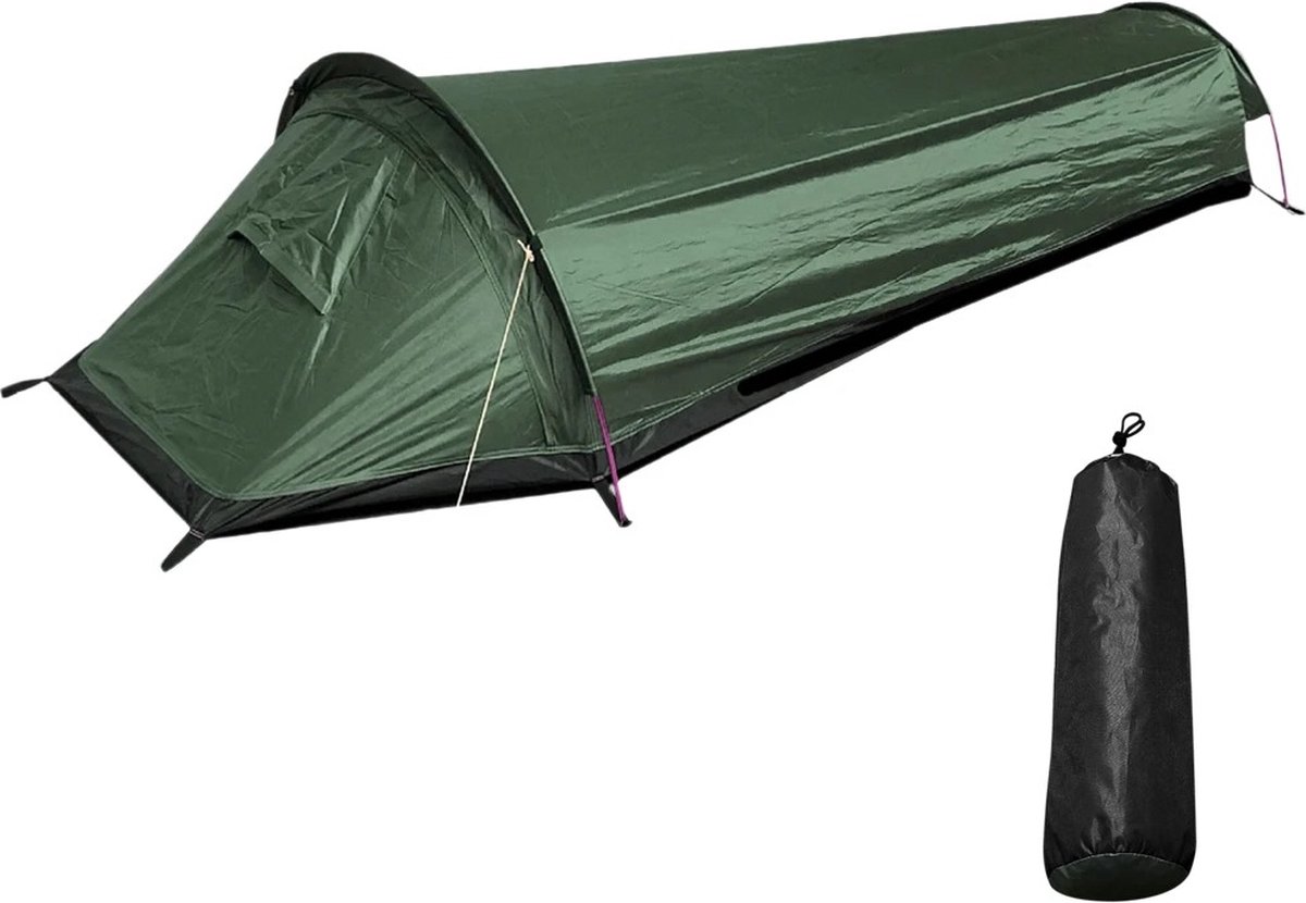 NewWave® - Eenpersoons Tent 220x90cm - Survival Tent Army Green - Inclusief Draagtas - Groene Ultralichte & Compacte Outdoor Tent Voor 1 Persoon - Camping - Waterbestendig Oxford Doek - NewWave®