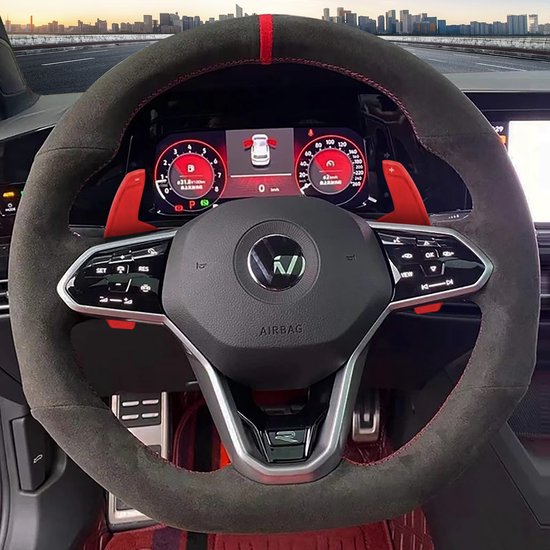JDtuning | Premium Alcantara stuurhoes | Geschikt voor Golf 8 DSG GTI R Polo Tiguan Passat Volkswagen | Voor stuurwiel met flippers – Rood