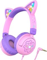 iClever - HS25 - junior koptelefoon - cat ears - led light up - volumebegrenzing - microfoon - opvouwbaar (roze)