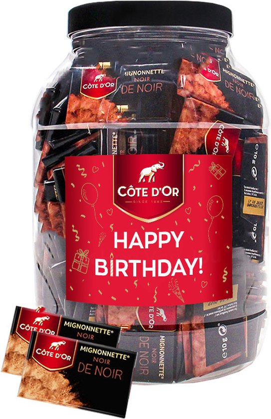Côte d'Or Mignonnette Noir de Noir chocolade met opschrift "Happy Birthday" - chocolade verjaardagscadeau - pure chocolade - 1400g