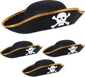 Relaxdays piratenhoed tricorn - set van 4 - Ø 58 cm - carnavalshoed piraat - accessoire