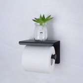 Zwarte Zelfklevende Toiletpapierhouder met Plank - Geen Boren Nodig - Wandmontage - Roestvrijstalen Toiletrolhouder