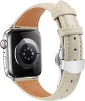 Leren bandje - geschikt voor Apple Watch Series 1/2/3/4/5/6/7/8/Ultra/Ultra 2/SE met case size 42 mm / 44 mm / 45 mm / 49 mm - beige